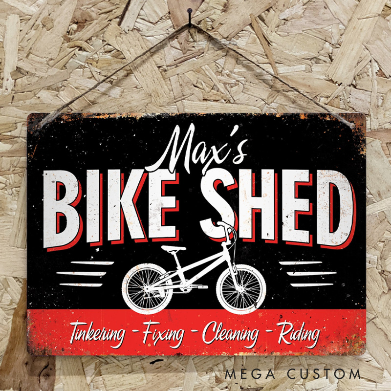 Personalized Bike Shed Metal Sign Vintage Worn Rusty Look Print Le Tour MTB Road BMX 6 Colours 4 Bikes for Cycling Riding Lovers