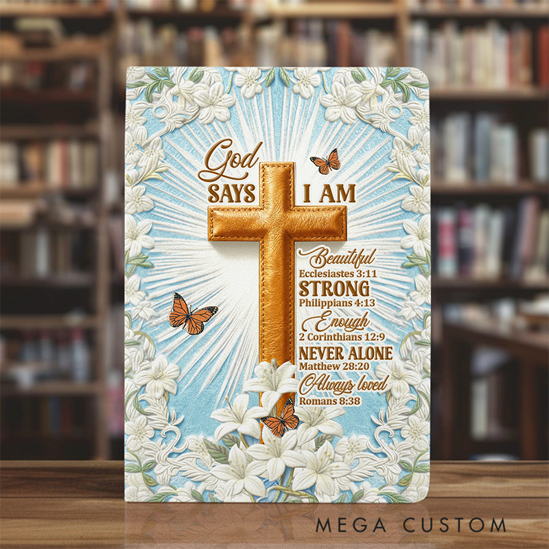 Personalized Floral God Says i am Leather Cover Notebook with Name Bible Study Notes Religious Gift for Christians Birthday Gift for Women