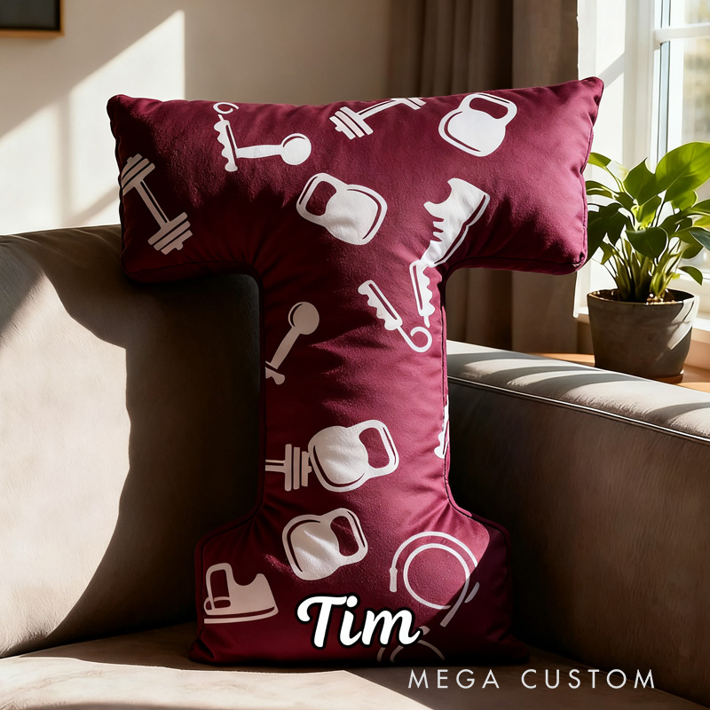 Personalized Fitness Letter Pillow Graphic 3D Print Funny Letter Pillow Custom Name Pillow Comfortable Christmas Decor for Gym Lovers