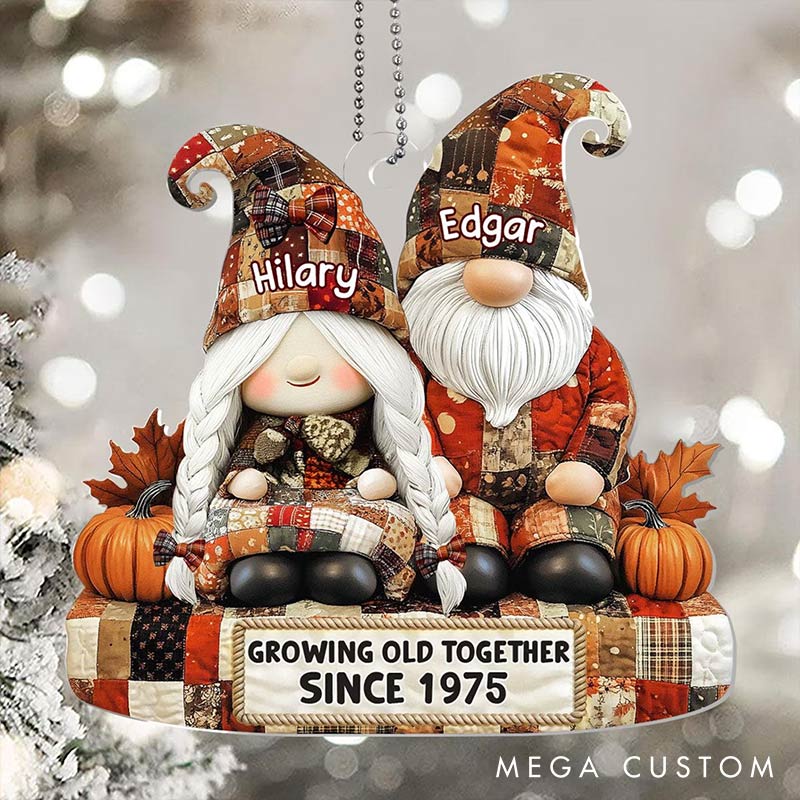 Personalized Vintage Quilted Outfits Growing Old Together Since Gnome Couple Ornament Chrismas Decoration Gift for Husband Wife