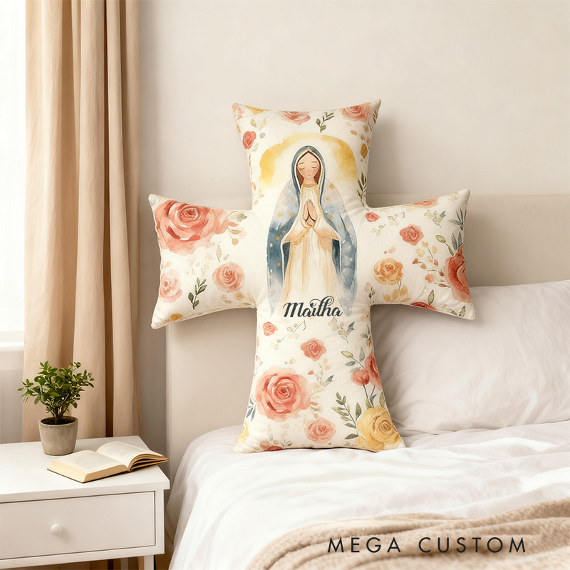 Personalized Virgin Mary Cross Pillow with Custom Name Home Decor Christian Faith Pillow Retro Gift Religious Gift Catholic for Women