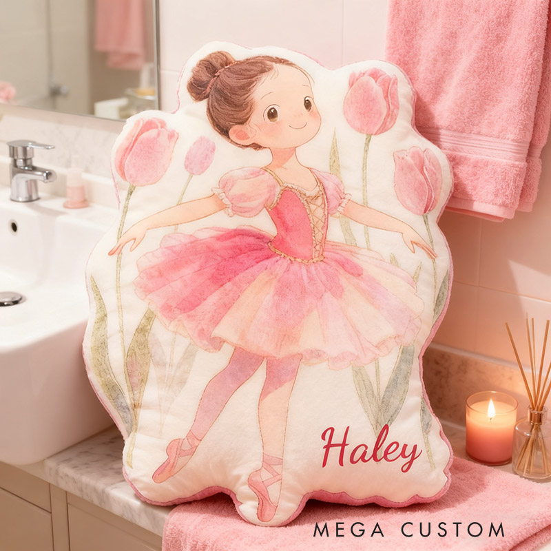Personalized Tulip Ballet Dancers Pillow with Your Own Name Soft Stuffed Toy for Kids Unique Decorative Cushion for Girls' Room and Dance Studio