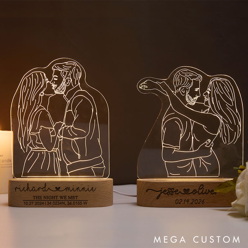 Personalized Couple Minimalist Line Art 3D Photo Night Light Custom Photo Portrait Lamp from Your Own Picture Anniversary Christmas Gift for Him Her