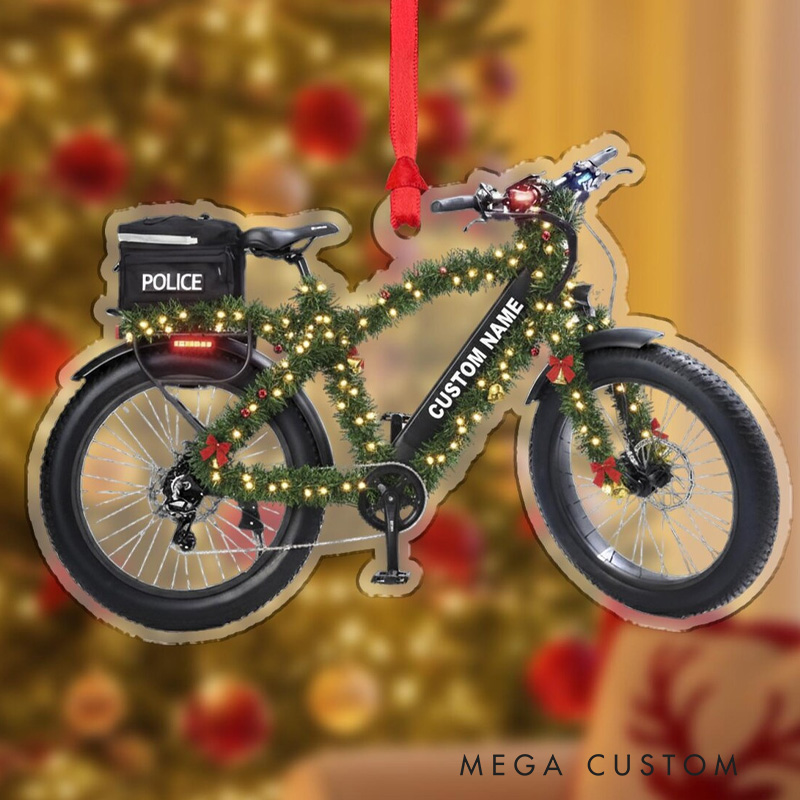 Personalized Police Bicycle Ornament Christmas Ornament Custom Wooden Law Enforcement Bike Christmas Decoration Cycling Ornament Holiday Xmas Gift