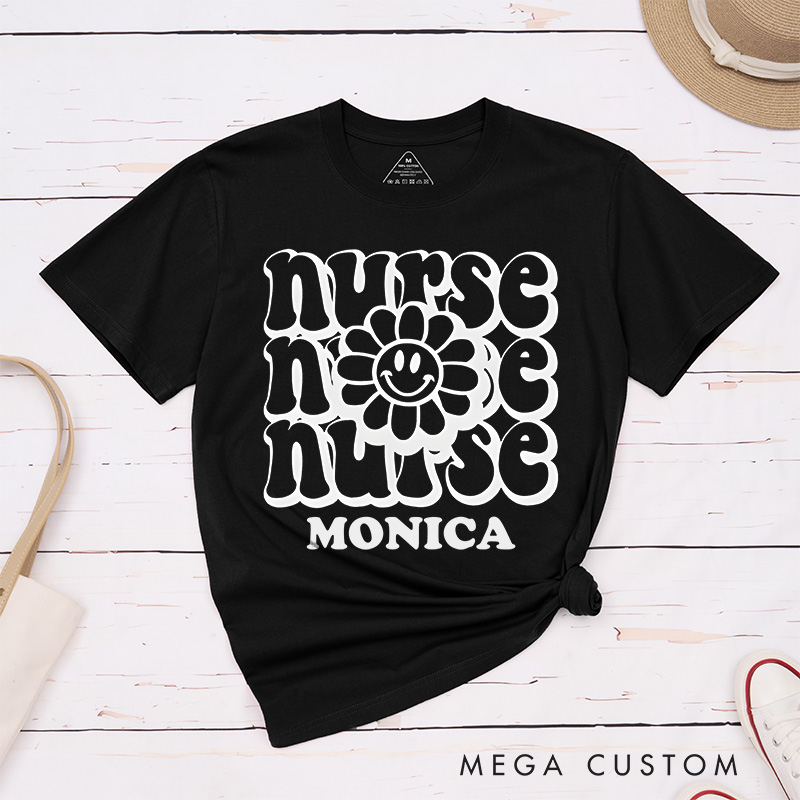 Personalized Nurse T-Shirts Smiling Nurse Blooms Fashion Design T-Shirts