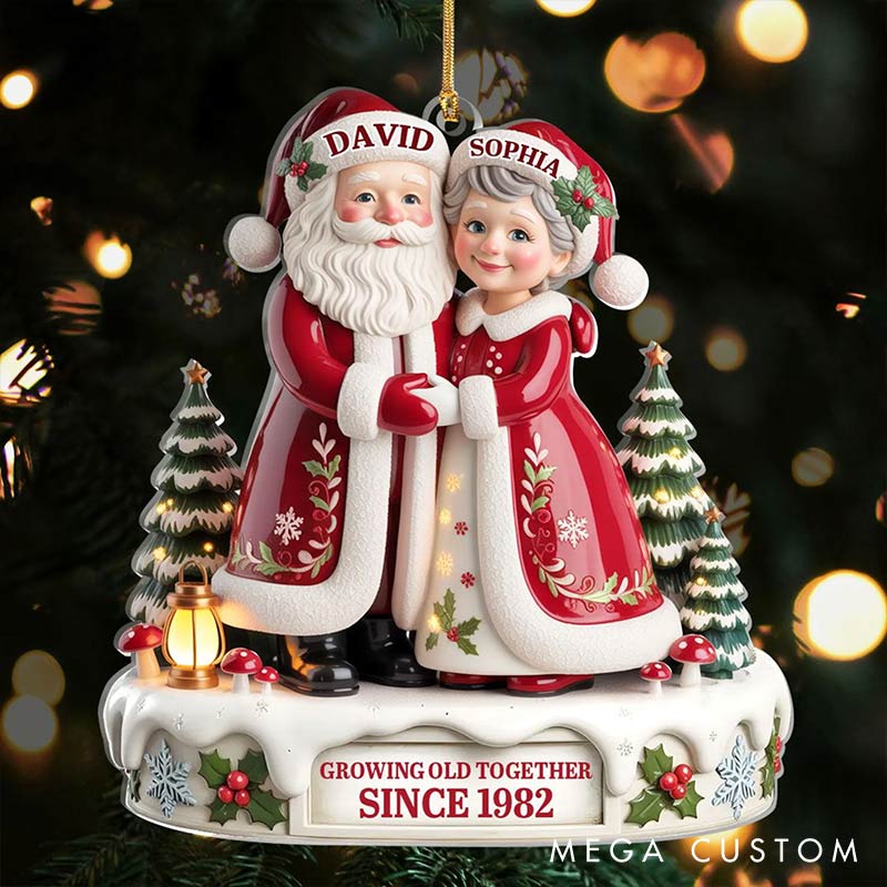 Personalized Growing Old Together Since Santa Couple Ornament 2D Flag Chrismas Decoration Gift for Husband Wife Gife for Couple