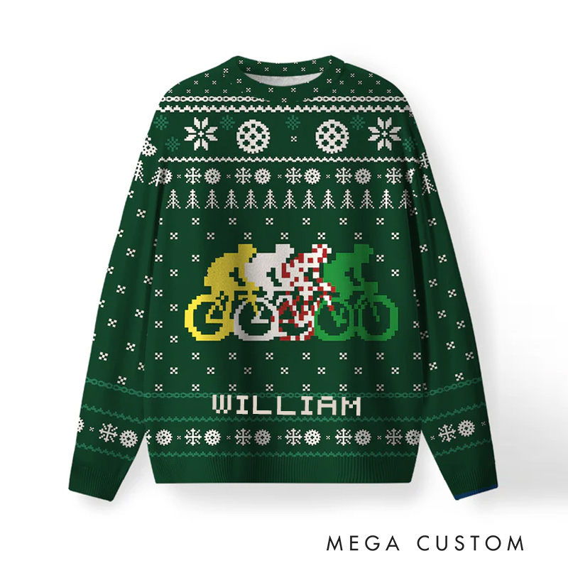 Personalized Orionride Cyclist Road Ugly Christmas Sweater Funny Cyclist Gift Bicycle Holiday Jumper Bike Rider Christmas Keepsake Riding Lovers