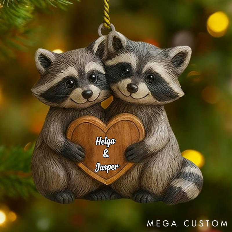 Personalized Couple Racoon 2D Flat Printed Acrylic Christmas Ornament Custom Newlywed Name Xmas Tree Ornament Our First Christmas Gift for Him Her