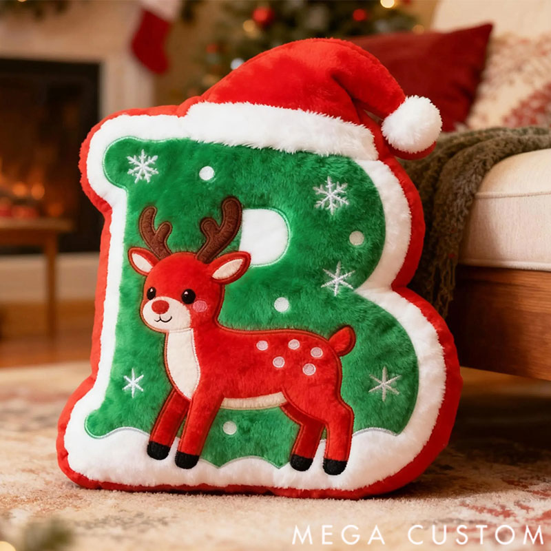 Personalized Graphic 3D Print Pillows Christmas Reindeer Letter Pillow, Custom Initial Pillow with name