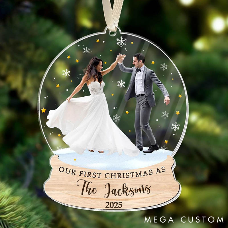 Personalized Couple Photo First Christmas Married Acrylic Christmas Ornament Custom Wedding Married Engagement 2D Flat Printed Christmas Ornament