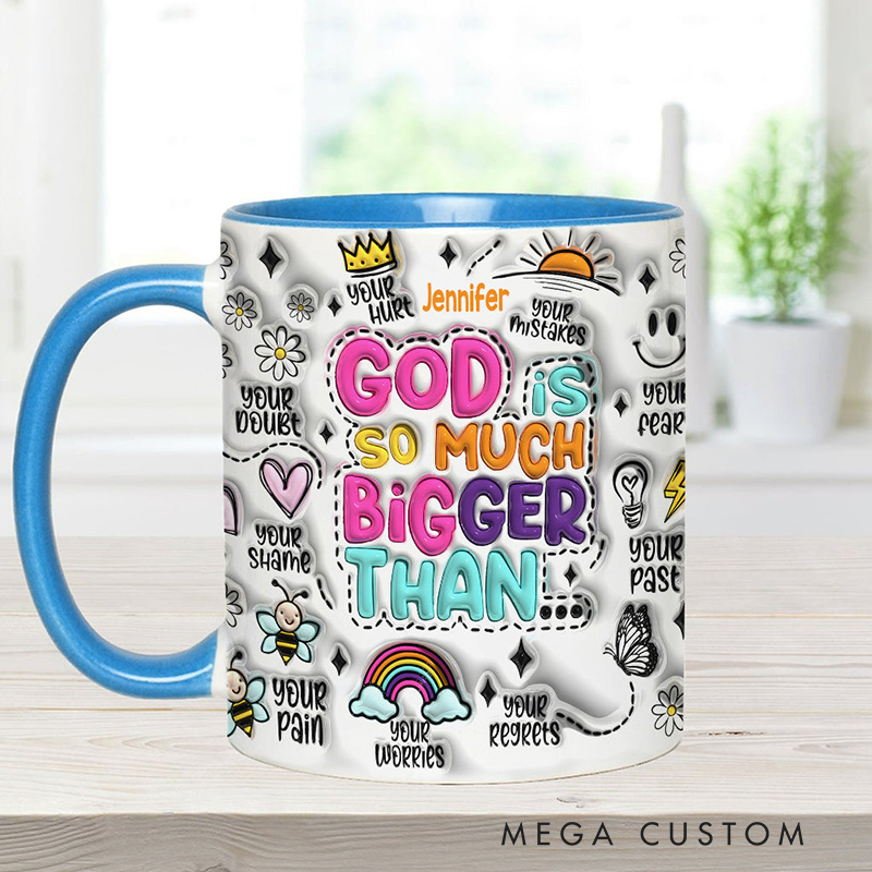 Personalized God is so Much Bigger Ceramic Mug with Name Religious Inspirational Gift Christian Gift for Women and Girls