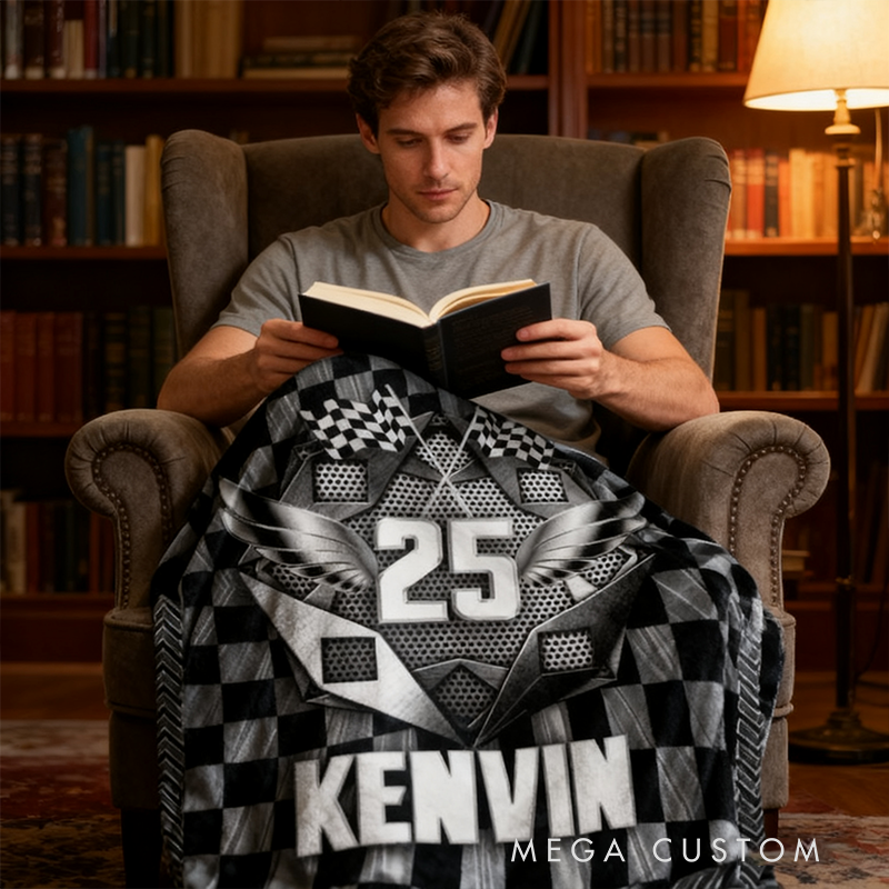 Personalized Racing Blanket Custom Name and Number Cozy Throw Perfect Gift for Car Racing Enthusiasts and Fans
