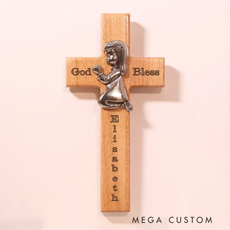 Personalized Wood Blessing Cross with Name Religious Gift Faith Inspired Home Decor Gift First Communion Baptism Gift for Girls and Boys