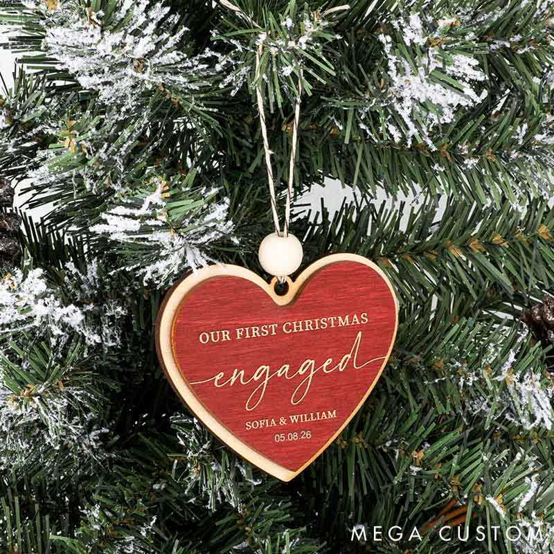 Personalized Couple Our First Christmas Married Wood Hear Shaped Christmas Ornament Custom Mr and Mrs Wedding Engagement Xmas Ornament for Him Her