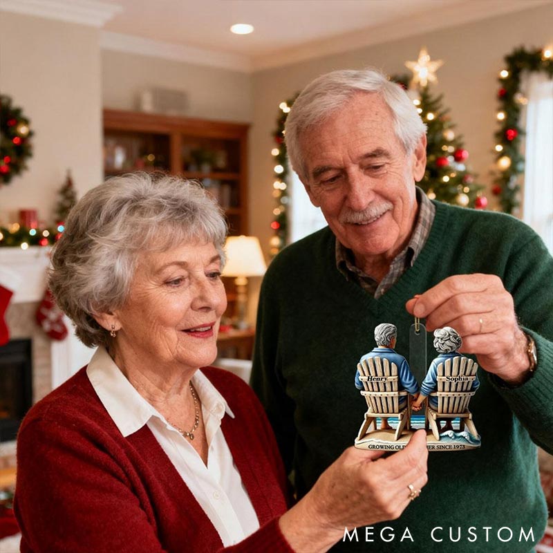 Personalized Growing Old Together Couple Ornament 2D Flag Watching Sea Waves Chrismas Decoration Gift for Husband Wife Gift for Couple