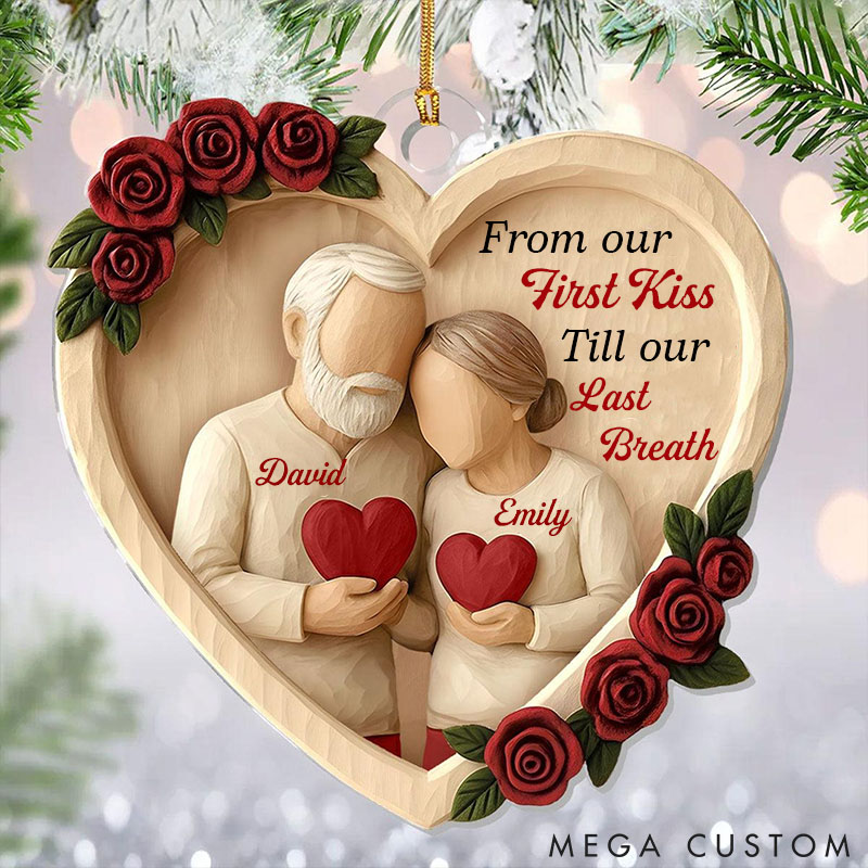 Personalized Old Couple Christmas Ornament 2D Flat Anniversary Ornament Rustic Wooden Heart Keepsake My Favorite Place is Next to You Decor