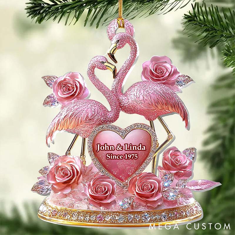 Personalized Flamingo Couple Ornament Custom Wedding Keepsake Valentine's Day Decor Love Birds Home Decor Acrylic Anniversary Gift Ornament