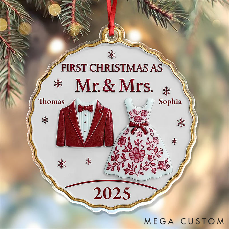 Personalized Frist Christmas As Mr Mrs Couple Ornament 2D Flag Faux Ceramic Ornament Chrismas Decoration Gift for Newlyweds Gift for Couple