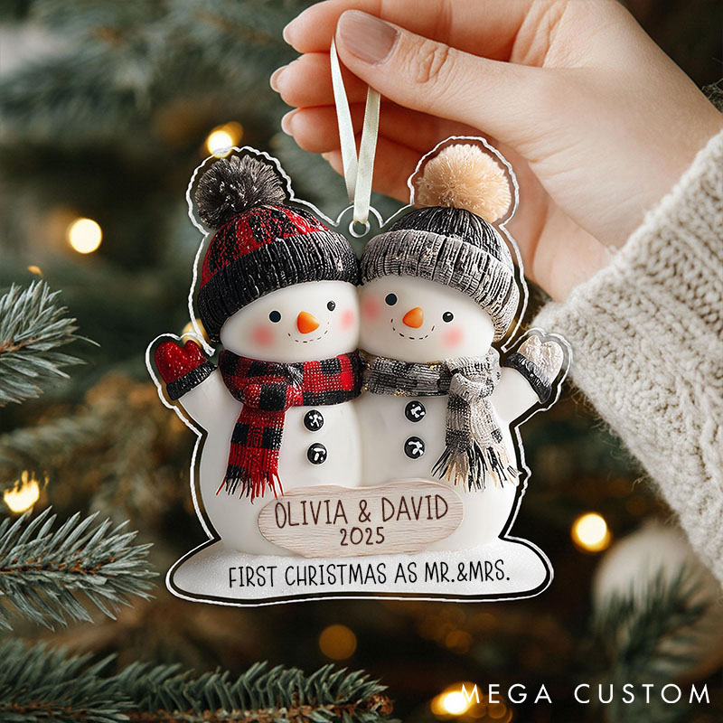 Personalized Acrylic Snowman Couple Ornament 2025 Mr and Mrs Christmas Ornament Gift Couple Holiday Decor