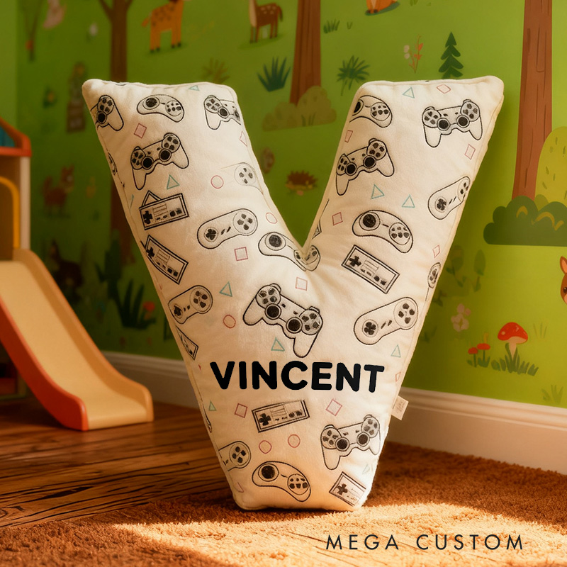 Personalized Graphic 3D Print Game Controller-Shaped Pillow with Your Name Perfect Gift for Gamers and Kids