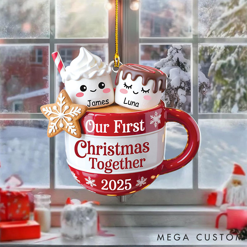 Personalized Hot Cocoa 2D Flat Ornament Sweet Cocoa Love Ornament Custom Marshmallow Couple Christmas Gift