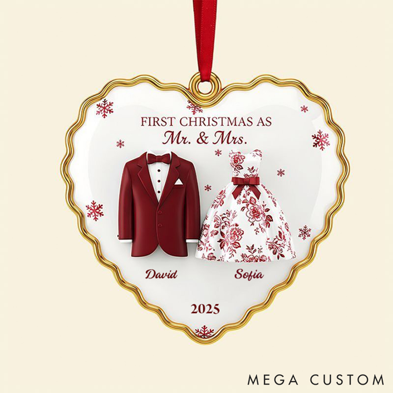 Personalized Frist Christmas As Mr Mrs Couple Ornament 2D Flag Heart Shaped Ornament Chrismas Decoration Gift for Newlyweds Gift for Couple
