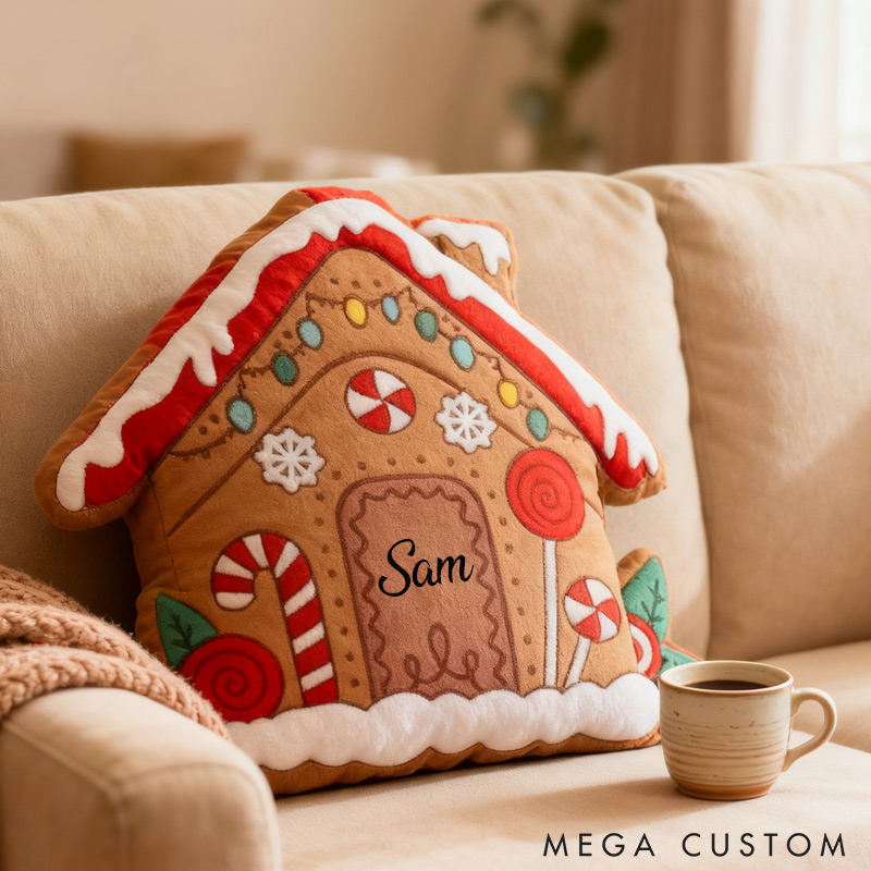 Personalized Gingerbread House Pillow Custom Holiday Decoration with Name Christmas Gifts Home Decor Gifts 