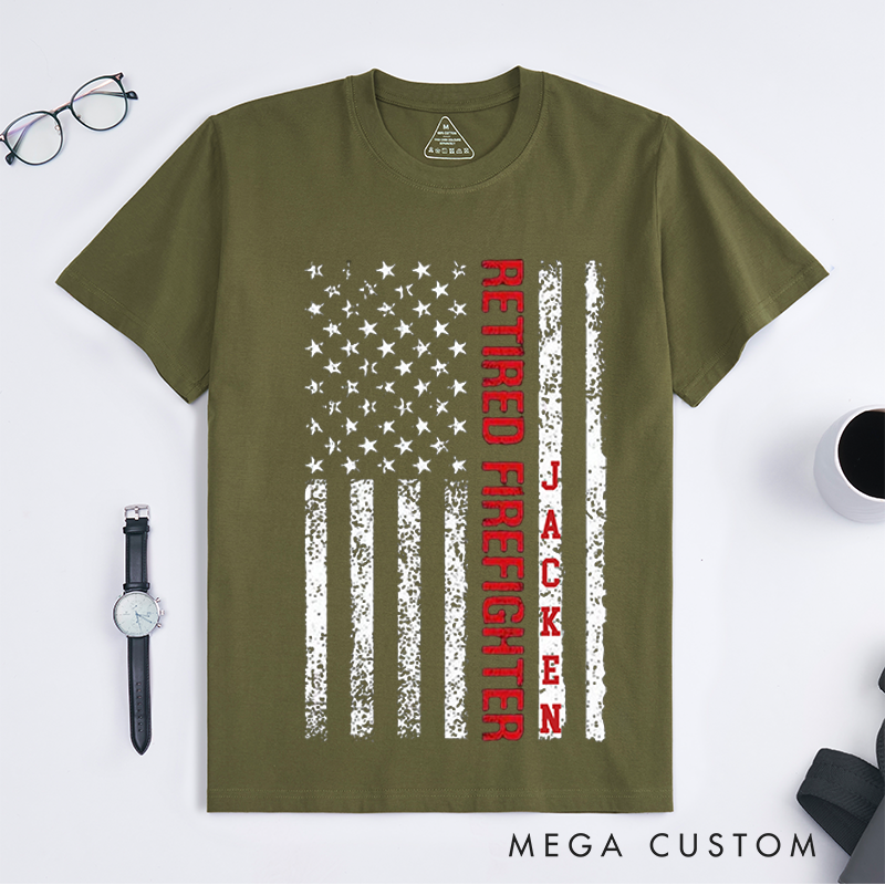 Personalized Fireman Flag Retired Firefighter Tribute Design Gift for Firefighter T-Shirt