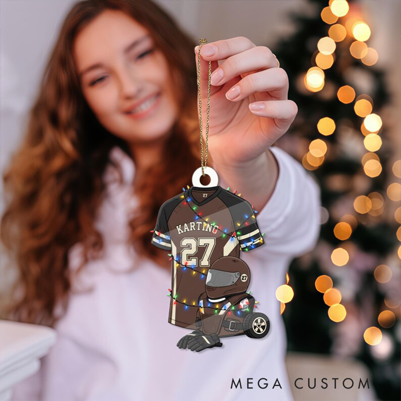 Personalized Go Kart Racing Ornament Custom Name and Number Acrylic Christmas Decoration for Racers and Motorsport Fans