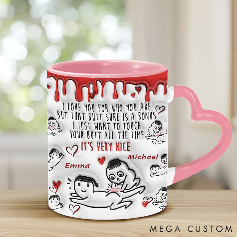 Personalized Couple Heart Handle Mug Your Butt Is Bonus Dirty Talk Mug for Couple Husband Wife Mugs