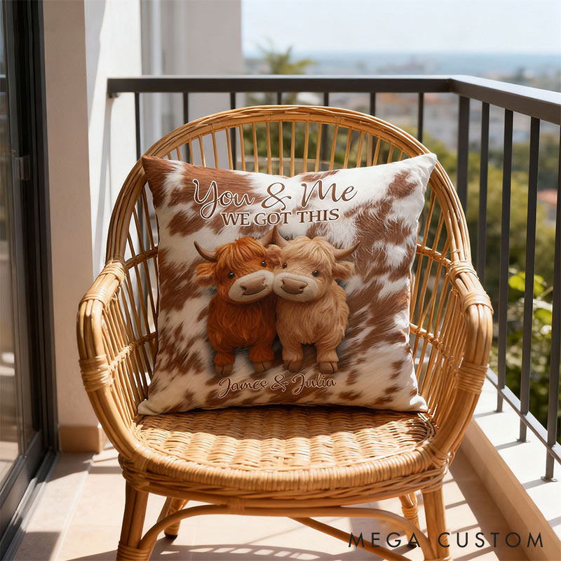 Personalized Couple Highland Cow Design  Custom Names Newlyweds Couple Home Pillow Romantic Anniversaries Gift for Husband Wife Home