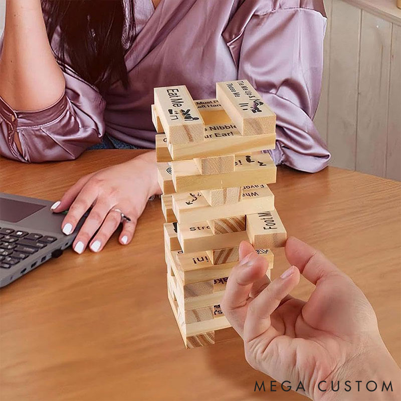 Personalized Couple Date Night Block 48 pcs Tower Game Couple Tumbling Tower Game Funny Adult Drunk Game Anniversary Valentine's Day Gift for Him Her