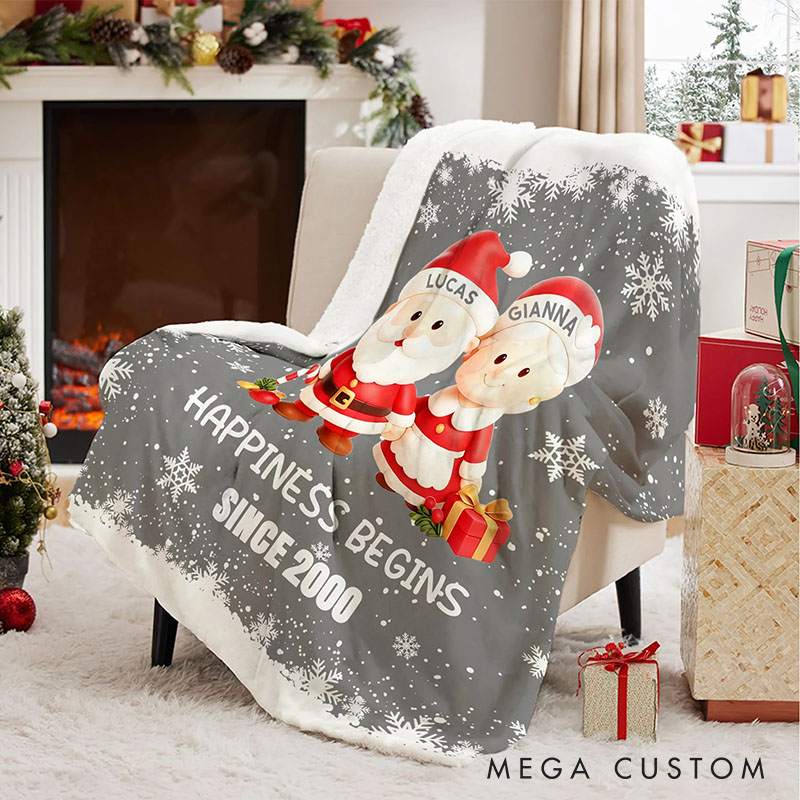 Personalized Christmas Couple Growing Old Together Soft Throw Blanket with Name Text and Year Home Decor Christmas Gift for Couple