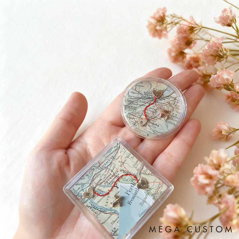 Personalized Couple Long Distance Pocket Hug Coin Custom Couple 2 Cities Coin with text Anniversary Gift For Him Her Valentine's Day Gift