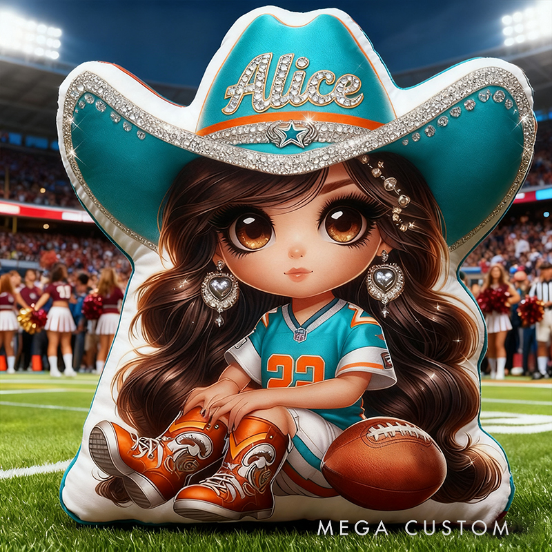 Personalized Cowgirl Football Plush Pillow Featuring Your Name