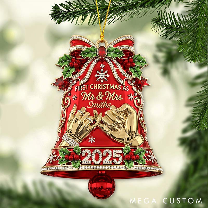 Personalized Frist Christmas As Mr Mrs Couple Ornament 2D Flag Bell Style Chrismas Decoration Gift for Newlyweds Gift for Wife Husband