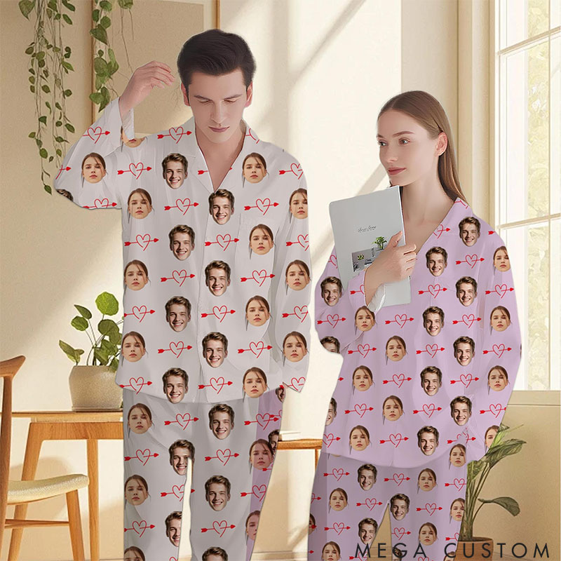 Personalized Girlfriend Wife Face Pajamas Set Women Men Face Photo Christmas Pajamas Set Valentine's Day Gift for Girlfriend Boyfriend Husband Wife