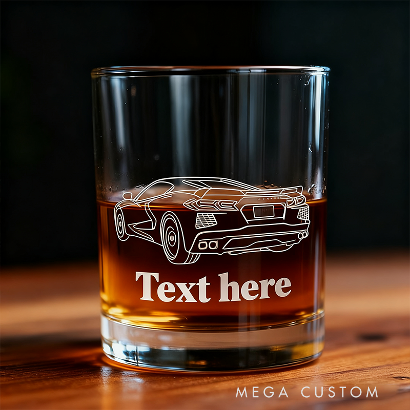 Personalized Car Engraved Whiskey Glass Custom Car Design Rock Tumbler Gift for Racing Lovers and Car Enthusiasts