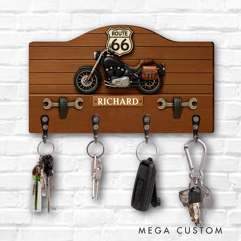 Personalized Key Holder Travel the Historic Route 66 with Motorcycle Design Key Holder Gift for Bikers and Motorcycle Fans
