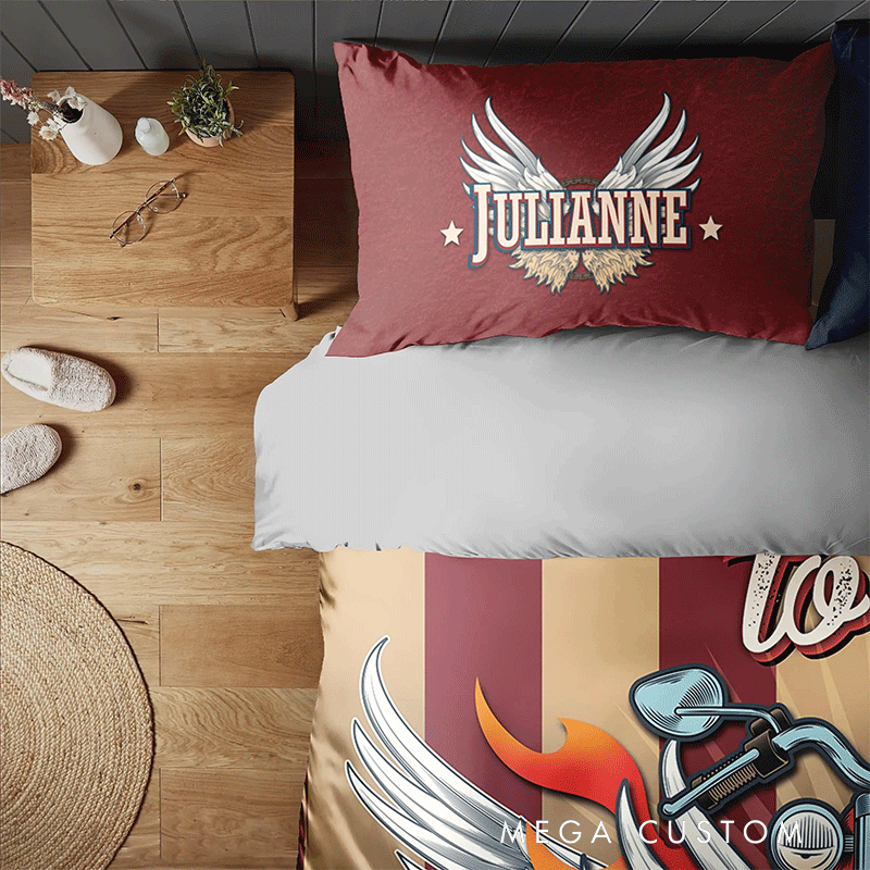 Personalized Born to Ride Duvet Cover Set Custom Chopper Style Comforter for Boys and Men Riders