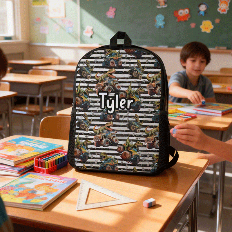 Personalized Dinosaur Truck Backpack with Custom Name Unique Backpack for Kids