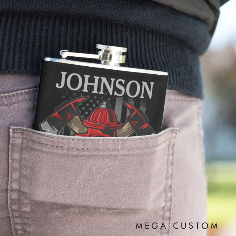 Personalized Stainless Steel Flask Custom Name Flask Gift for Firefighters