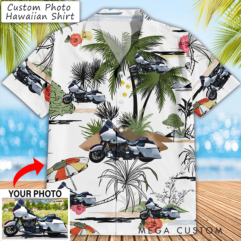 Personalized Motorcycle Summer Vibes Custom Photo Hawaiian Shirt Racing-Themed Hawaiian Shirt