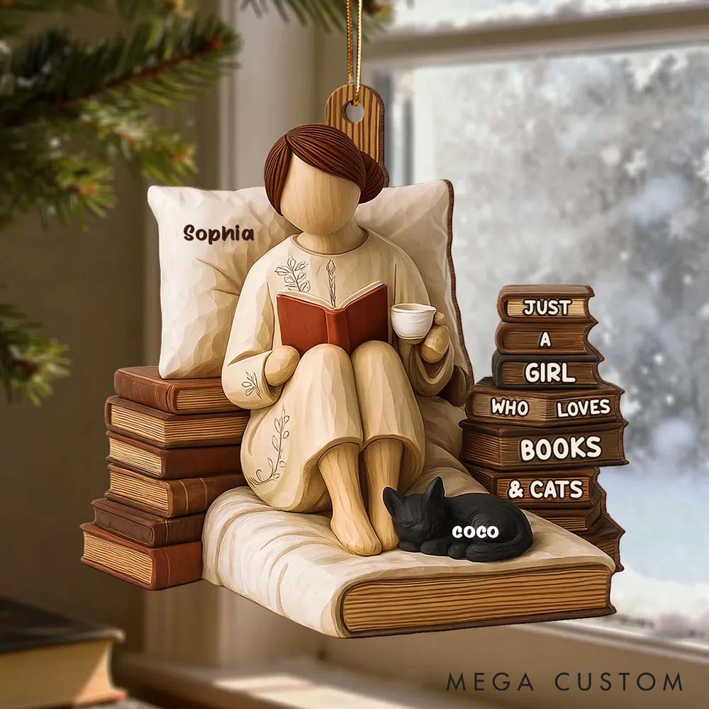 Personalized Cat Lover Just a Girl Who Loves Books Ornament