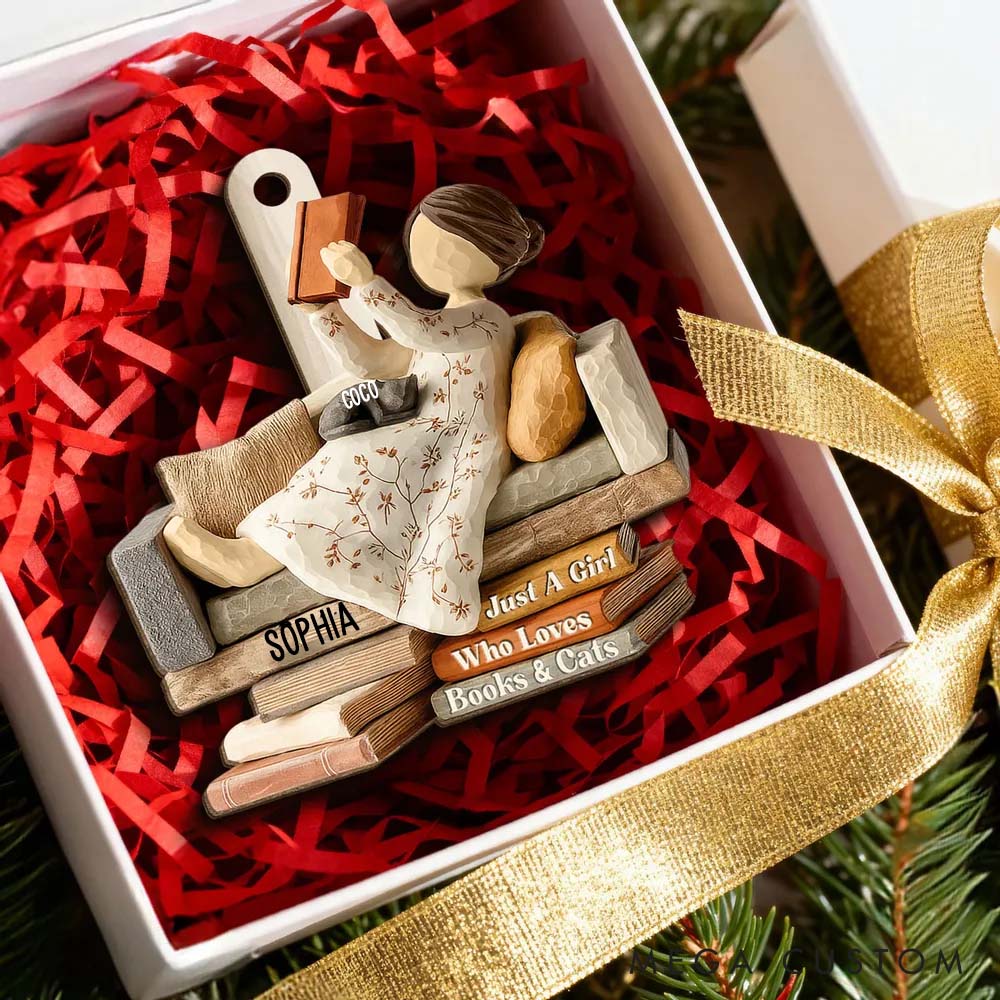 Personalized Cat Lover Life is Better with Books and Cats Ornament
