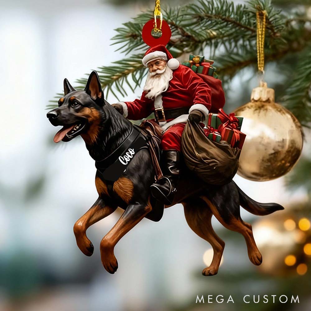 Personalized Pet Lover Santa Riding German Shepherd Christmas Ornament