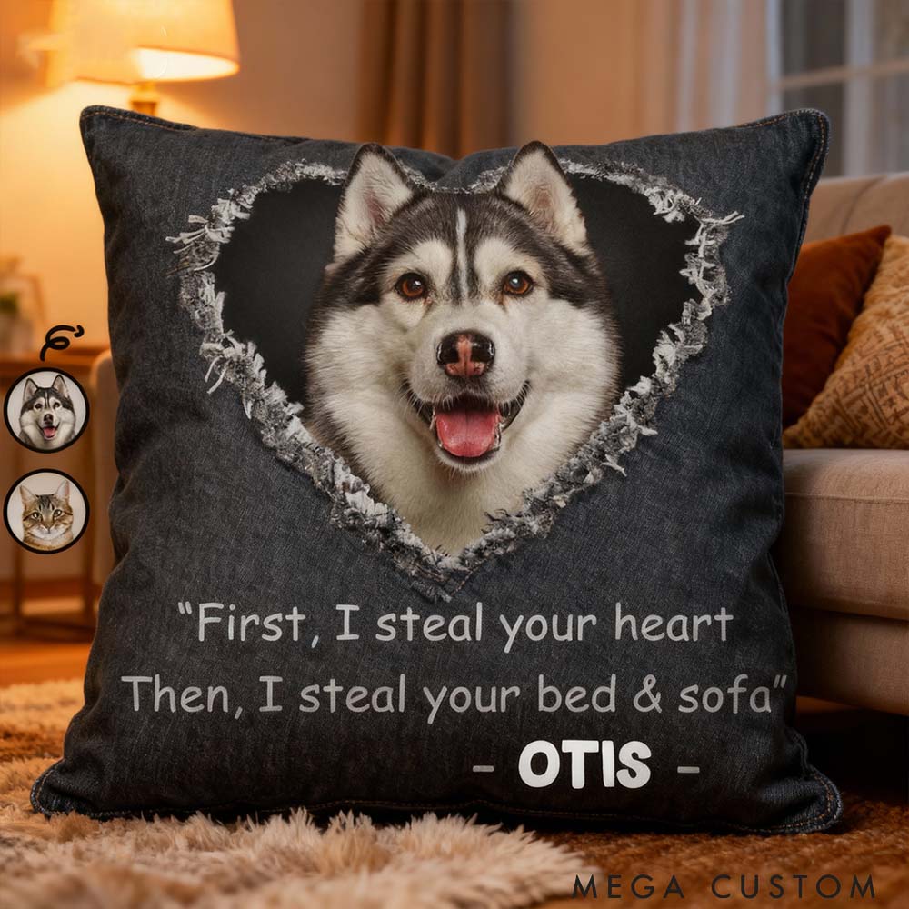 Personalized Pet Lover Custom Photo Pet Steal Your Heart Throw Pillows
