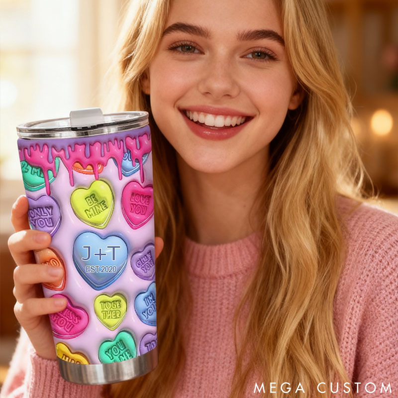Personalized Couple Colorful Heart Tumbler 3D-Like Effect Tumbler for Boyfriend Couple Christmas Gift Water Bottle