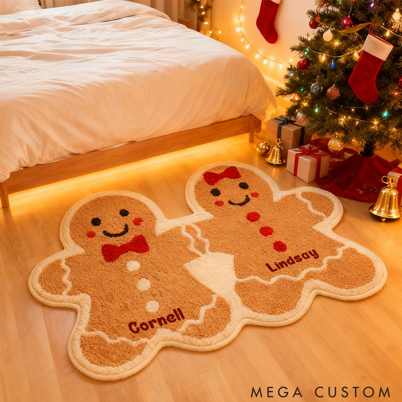Personalized Couple Gingerbread Graphic 3D Print Christmas Rug Custom Newlyweds Christmas Carpet Our First Christmas Gift for Him Her Husband Wife