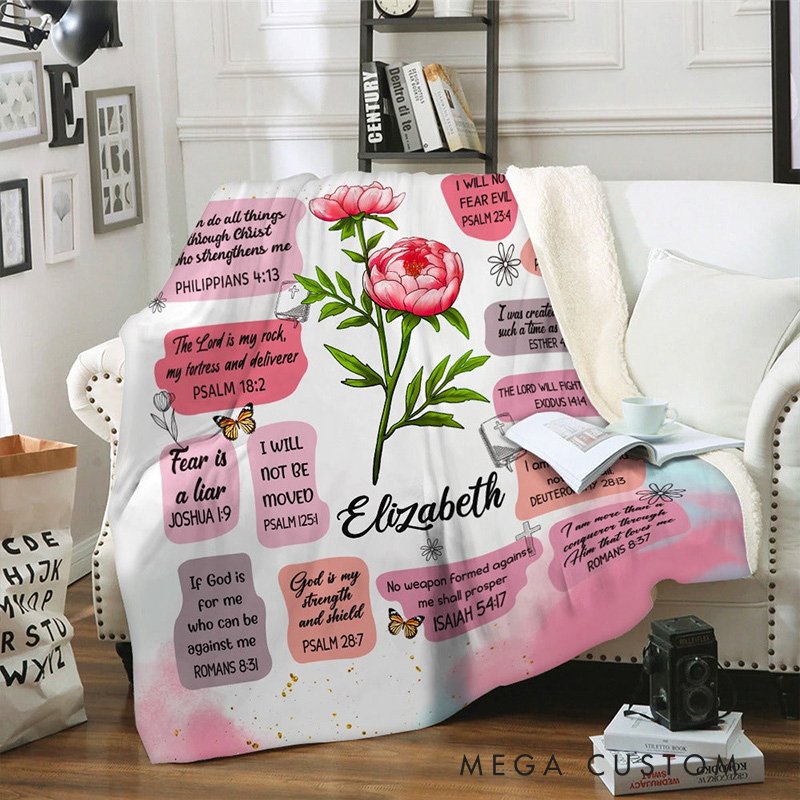 Personalized My Affirmations Soft Throw Blanket with Name and Birth Month Flower Home Decor Religious Gift Faith Gift for Christian Women